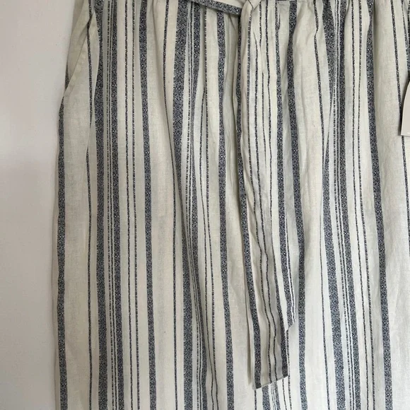 Womens Deane & White Skirt UK 16 A-Line Linen Stripe Cream Midi Length Pockets - Picture 2 of 11